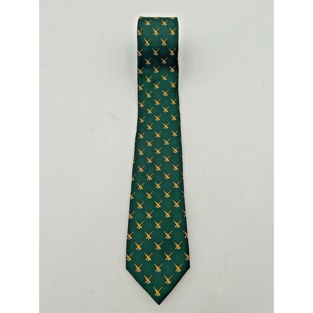 Vintage Polo Ralph Lauren Handmade Italy Tie Green Cricket AOP 100% Silk